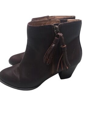 Vionic Women’s Burgundy Leather Tassel Zip Ankle Boots 8.5 Arch Support